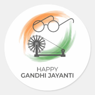 Pegatina Redonda Gráfico Vectorial Minimalista Feliz Gandhi Jayanti