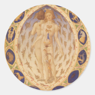 Pegatina Redonda Gráfico Zodiaco Celestial Antiguo, Astrología Vint