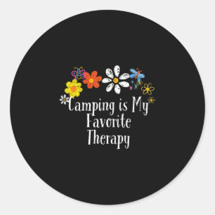 Pegatina Redonda Gráficos de flores divertidas, camping es terapia