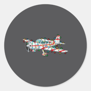 Pegatina Redonda Gráficos divertidos de avión de Navidad luces aman