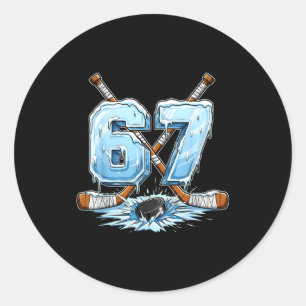 Pegatina Redonda Gráficos divertidos estilo meme número 67 Hockey D