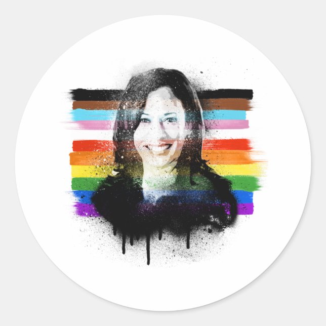 Pegatina Redonda Grafiti del Orgullo inclusivo Kamala Harris (Anverso)