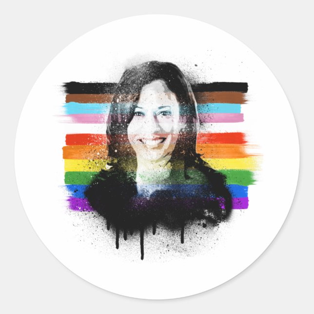 Pegatina Redonda Grafiti del Orgullo inclusivo Kamala Harris (Anverso)