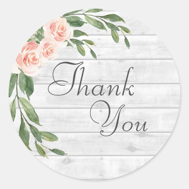 Pegatina Redonda Grain Rústic White Script De Madera Gracias Pegati (Anverso)