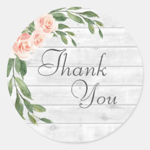 Pegatina Redonda Grain Rústic White Script De Madera Gracias Pegati