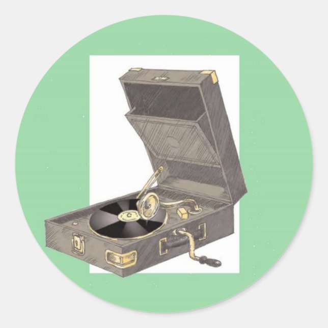 Pegatina Redonda Gramaphone de los años 1920 (Anverso)