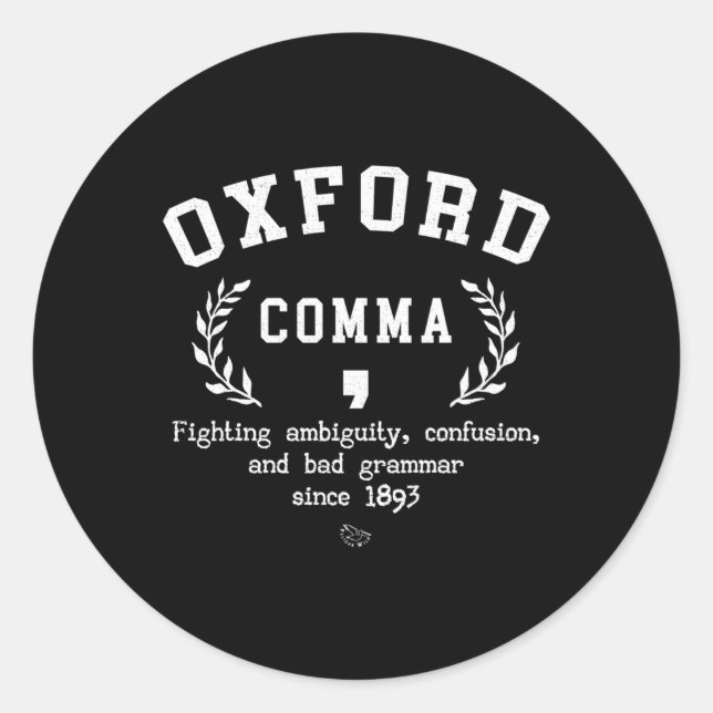 Pegatina Redonda Gramática inglesa de Oxford Comma Nerd (Anverso)