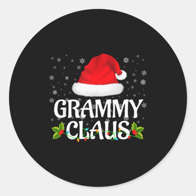Pegatina Redonda Grammy Claus Christmas Lights Santa Pajama Family  (Anverso)