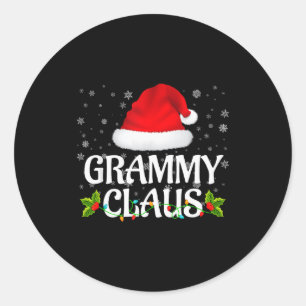 Pegatina Redonda Grammy Claus Luces de Navidad Santa Pijama Familia