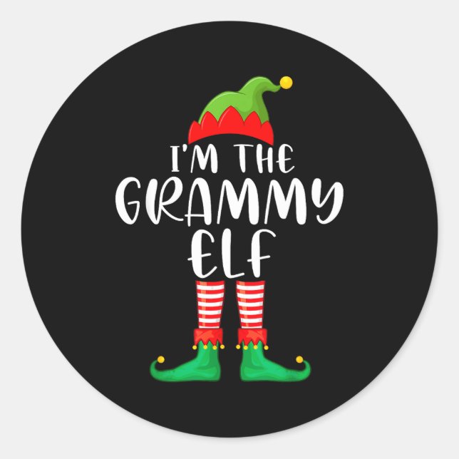 Pegatina Redonda Grammy Elf Matching Family Group Christmas Party P (Anverso)