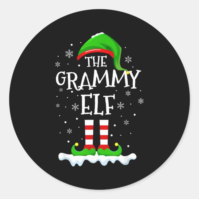 Pegatina Redonda Grammy Elf Squad Xmas Family Matching Group Christ (Anverso)