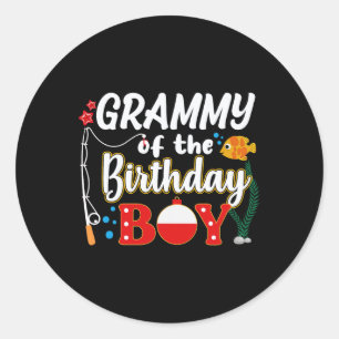 Pegatina Redonda Grammy Of Birthday Fishing Family