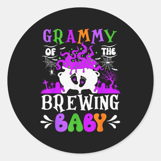 Pegatina Redonda Grammy Of The Brewing Baby Grandma To Be Halloween (Anverso)