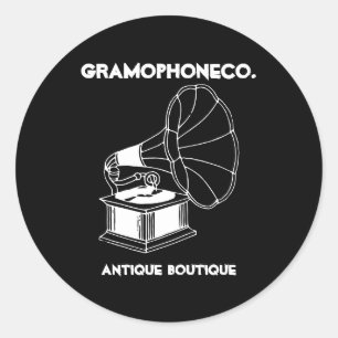 Pegatina Redonda Gramófono decorativo antiguo negro