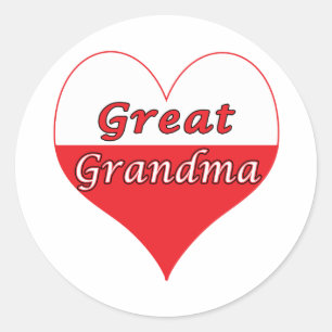 Pegatina Redonda Gran Abuela Corazón Polaco