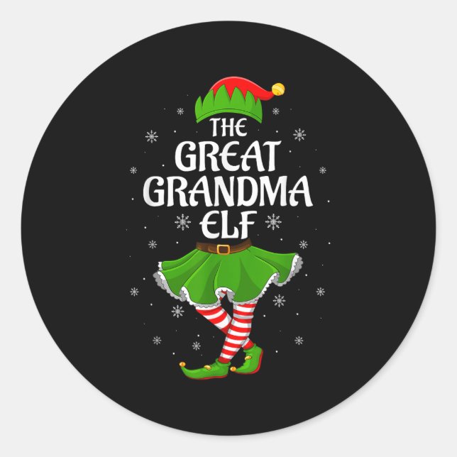 Pegatina Redonda Gran Abuela Elf Navidades Familia Chicas Elf (Anverso)