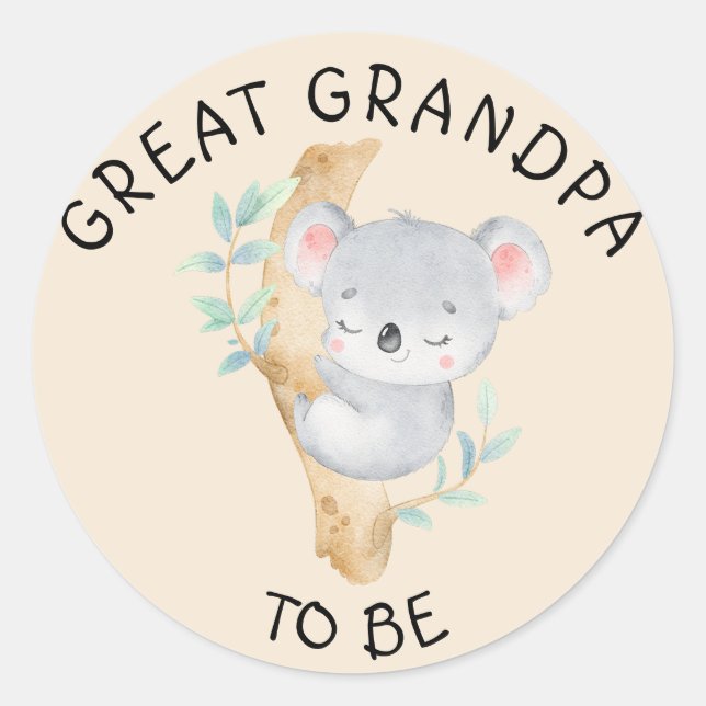 Pegatina Redonda Gran Abuelo para ser | Baby Shower temático Koala (Anverso)