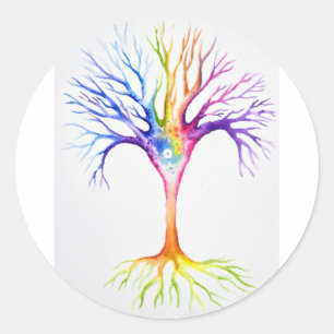 Pegatina Redonda Gran árbol neuronal colorido