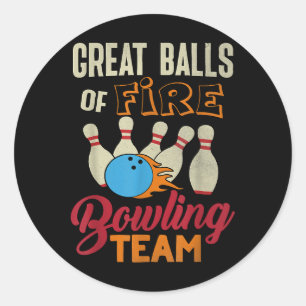 Pegatina Redonda Gran Balls Fire Bowling Team Shirt Funny Vintage