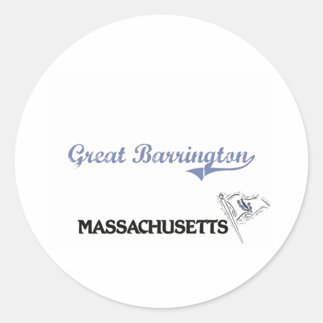Pegatina Redonda Gran Barrington Massachusetts City Classic (Anverso)