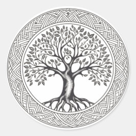 Pegatina Redonda Gran boceto celta de roble de vida