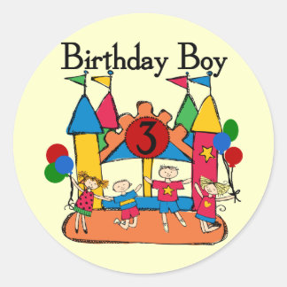 Pegatina Redonda Gran Bonza Boy 3 cumpleaños camisetas y regalos de