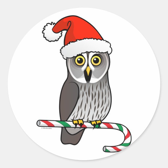 Pegatina Redonda Gran búho gris Santa (Anverso)