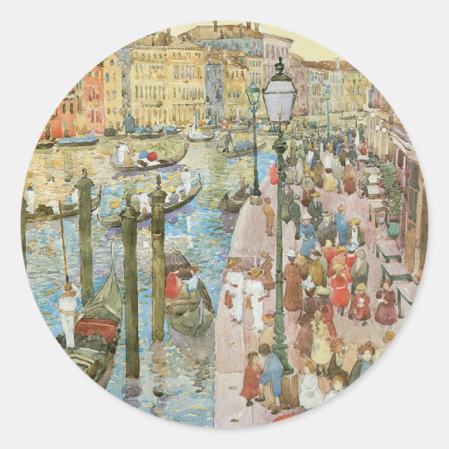 Pegatina Redonda Gran Canal de Venecia, por Maurice Prendergast (Anverso)