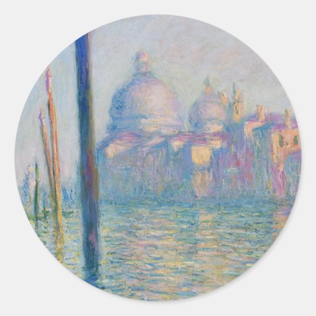 Pegatina Redonda Gran Canal Monet Venecia Italia Pintura clásica (Anverso)