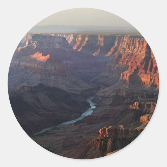 Pegatina Redonda Gran Cañón y Río Colorado en Arizona (Anverso)