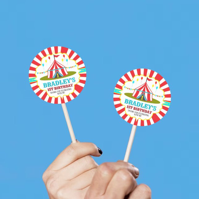 Pegatina Redonda Gran carnaval de Circo Superior Primer Cumpleaños (Subido por el creador)