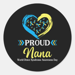 Pegatina Redonda Gran Corazón Orgullosa Nana Abuela Mundo Abajo Sín