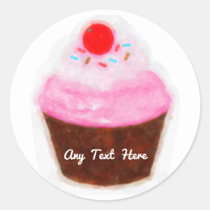 Pegatina Redonda Gran Cupcake y Favor de Fiesta de Acuarela de Cere
