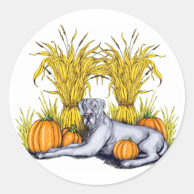 Pegatina Redonda Gran Dane Blue Harvest UC (Anverso)