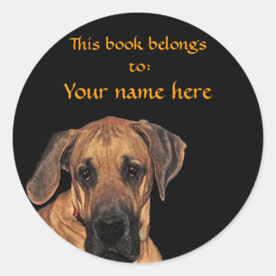 Pegatina Redonda Gran Dane Gentle Giant Bookplate