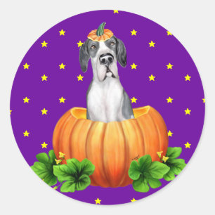 Pegatina Redonda Gran Dane Halloween Mantle UC Dane-O-Lantern