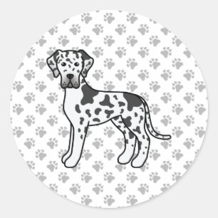 Pegatina Redonda Gran Danés Arlequín Perro de Dibujos Animados Lind
