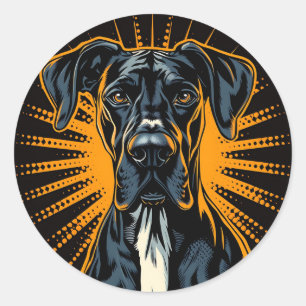 Pegatina Redonda Gran danés en estilo retro cómico