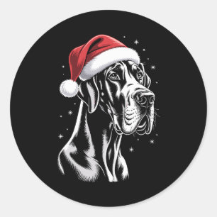 Pegatina Redonda Gran Danés Gorro de Santa Negro Blanco Navidad Nie