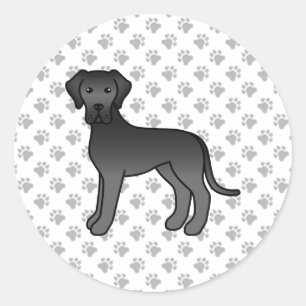 Pegatina Redonda Gran Danés Negro Perro De Dibujos Animados Lindo