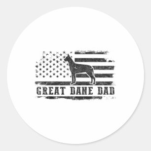 Pegatina Redonda Gran Danés Papá Angustiada Bandera Americana Patri