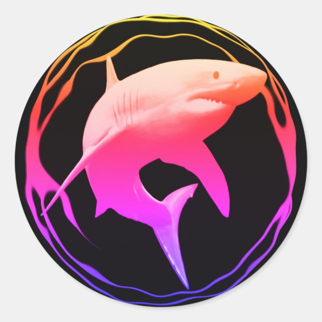Pegatina Redonda Gran diseño gráfico de tiburones blancos (Anverso)