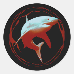 Pegatina Redonda Gran diseño gráfico de tiburones blancos