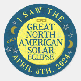 Pegatina Redonda Gran Eclipse Solar Norteamericano Abril 8 2024