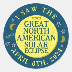 Pegatina Redonda Gran Eclipse Solar Norteamericano Abril 8 2024