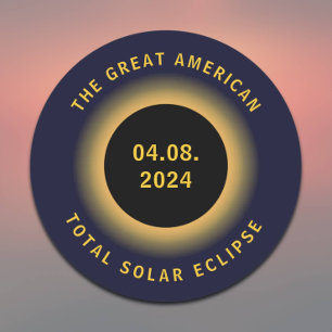 Pegatina Redonda Gran Eclipse Solar Total Estadounidense 8 de Abril