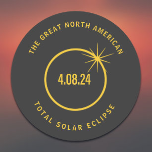 Pegatina Redonda Gran Eclipse Solar Total Norteamericano 04.08.24