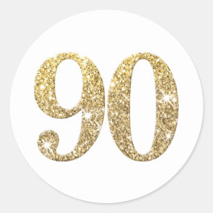 Pegatina Redonda GRAN EDAD NÚMERO moderno 90 purpurina de oro