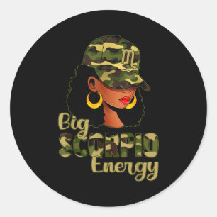 Pegatina Redonda Gran Energía de Escorpio Mujer Negra Gorra Camufla