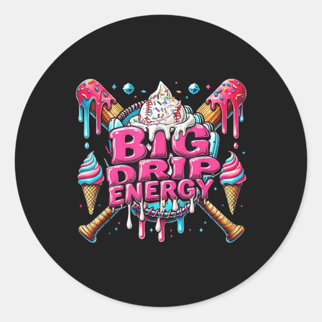 Pegatina Redonda Gran energía de goteo Béisbol Derrame de helados (Anverso)